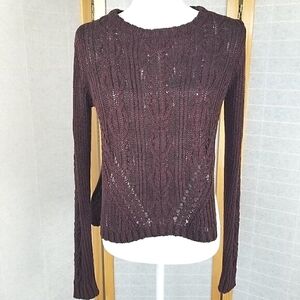 Rachel Roy Crochet Weave Sweater Dark Burgundy Size Large Open Sides Long Sleeve